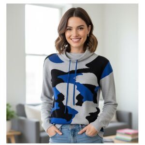 Pure Amici 100% Cashmere NWT Camo Knit Sweater Luxury Brand Womens Size XS